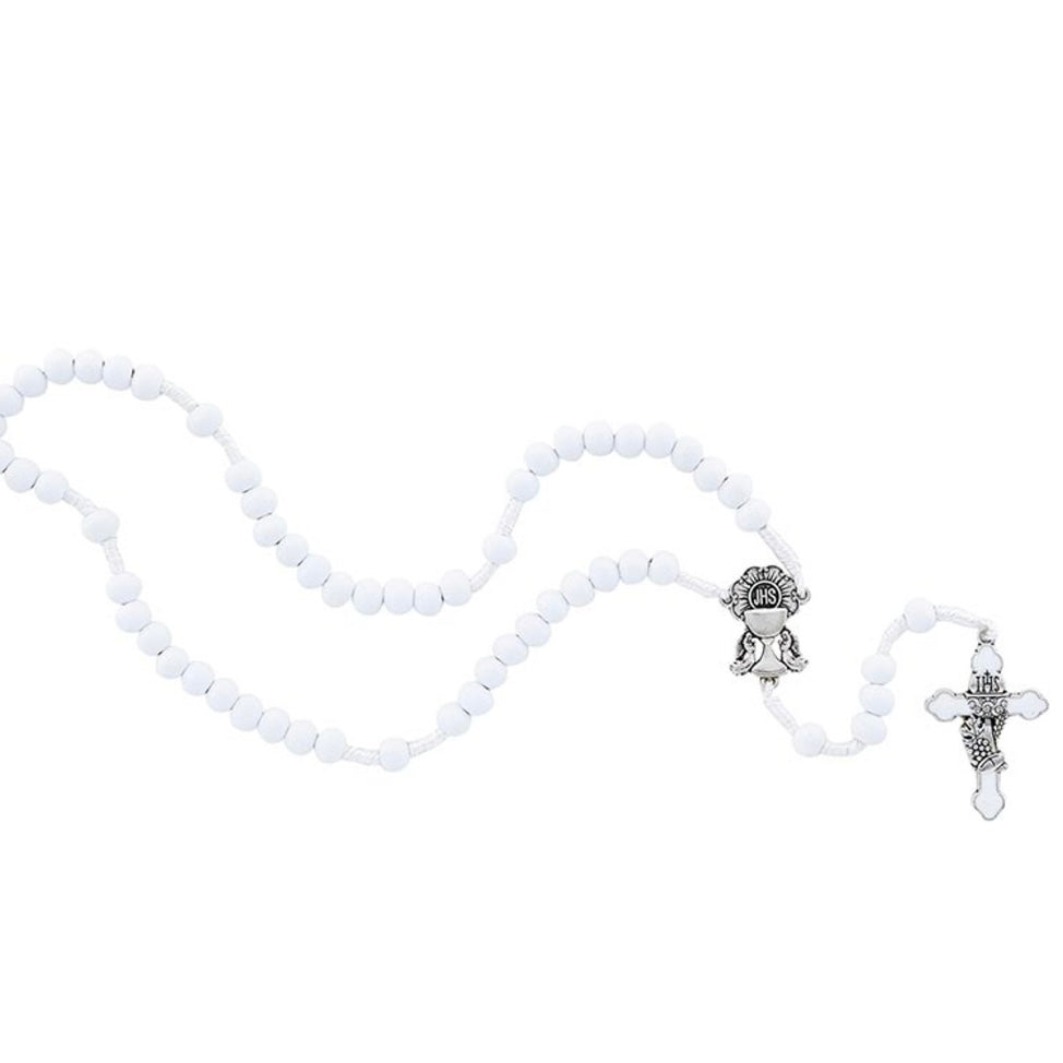 First Communion Cord Rosary In White & Black