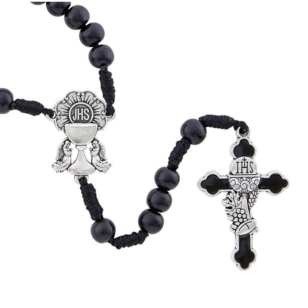 First Communion Cord Rosary In White & Black