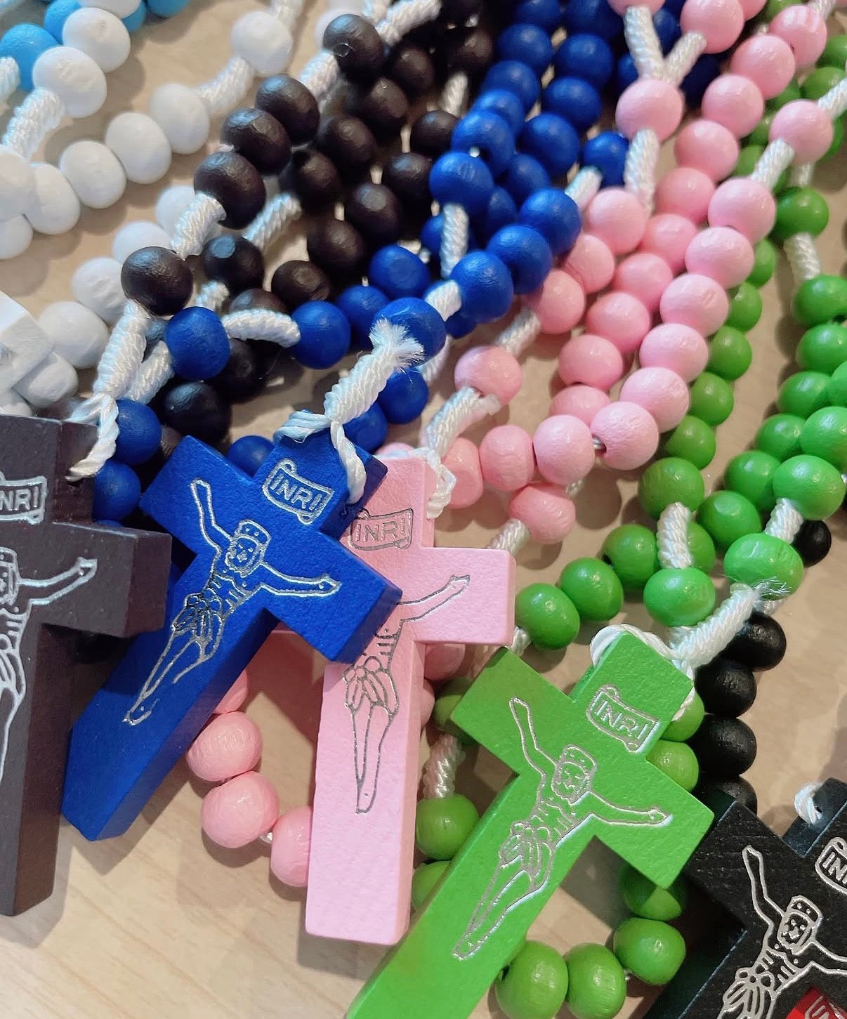 Colourful Corded Wood Rosary