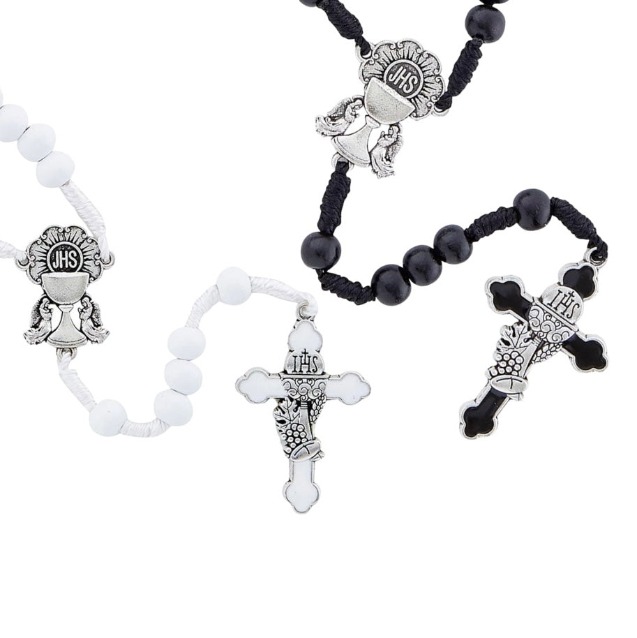 First Communion Cord Rosary In White & Black