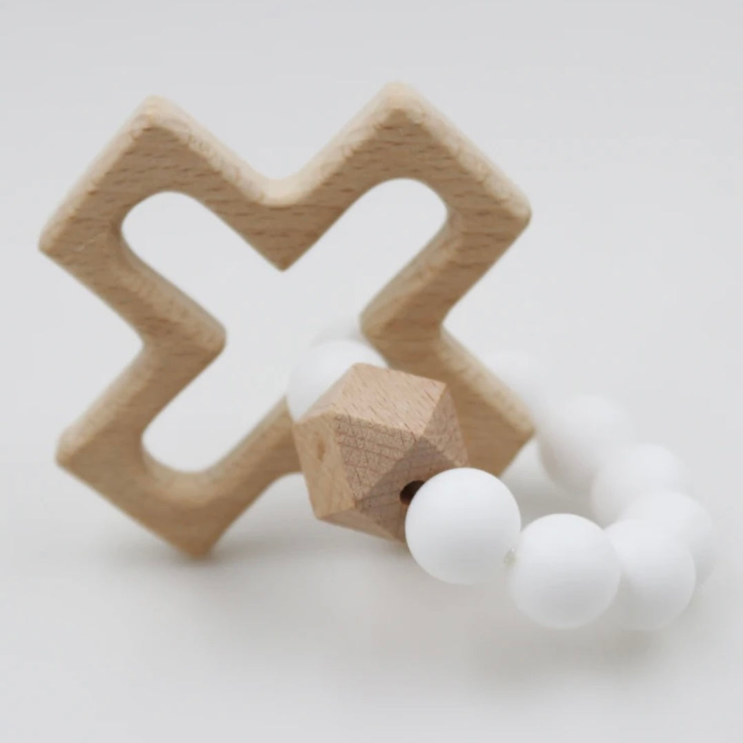 White Beaded Cross Teether
