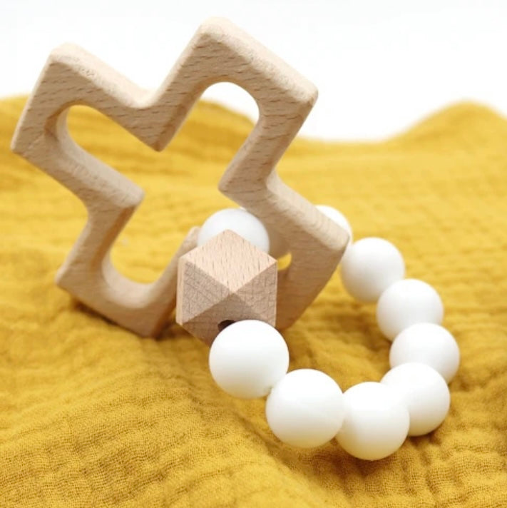 White Beaded Cross Teether