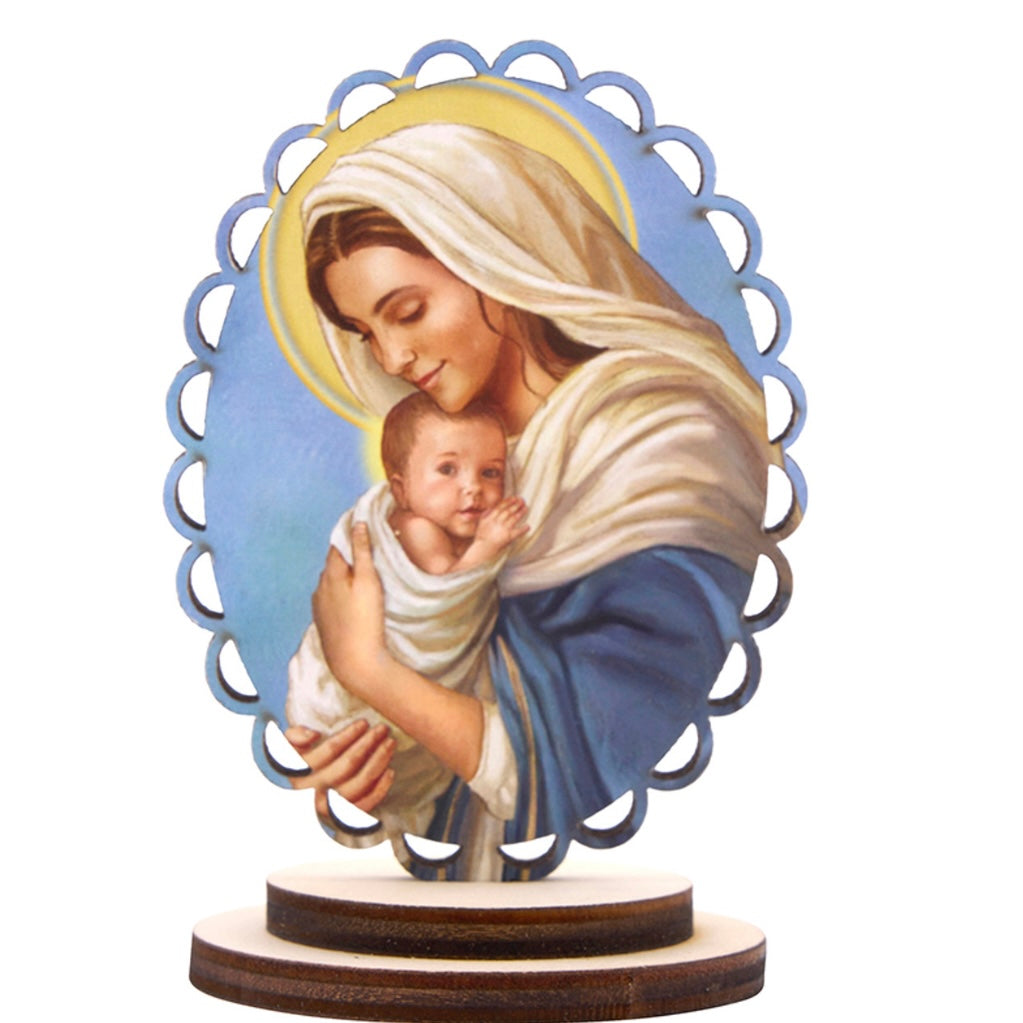 Mary, My Spiritual Mother Scalloped Wood Stand