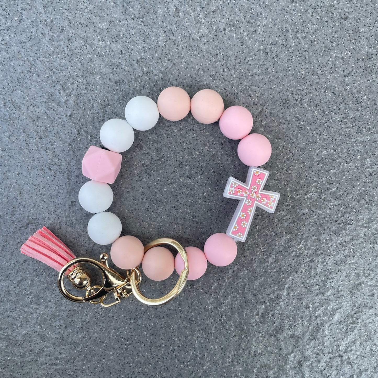 Silicone Cross Beaded Wristlet Keychain