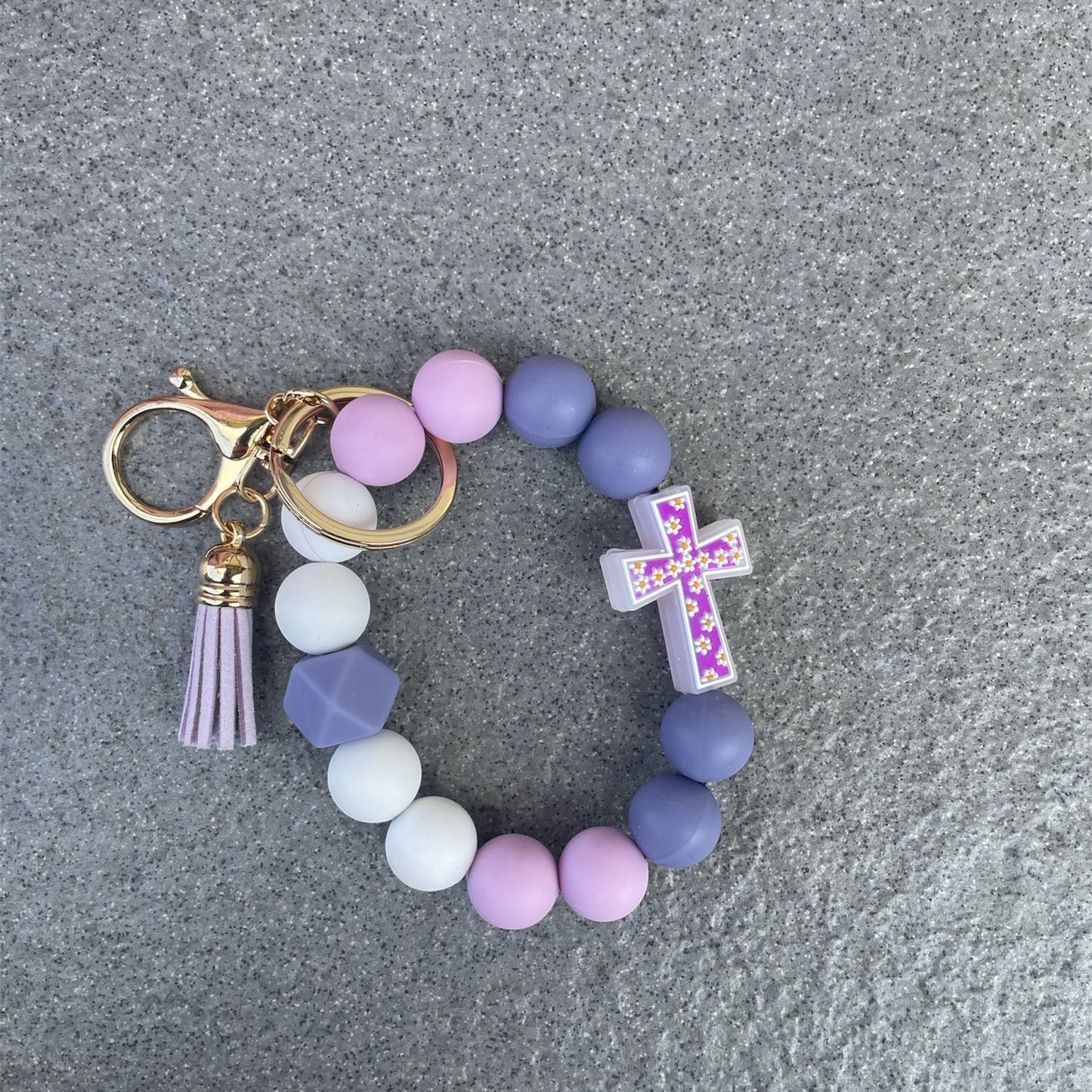 Silicone Cross Beaded Wristlet Keychain