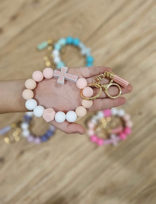 Silicone Cross Beaded Wristlet Keychain