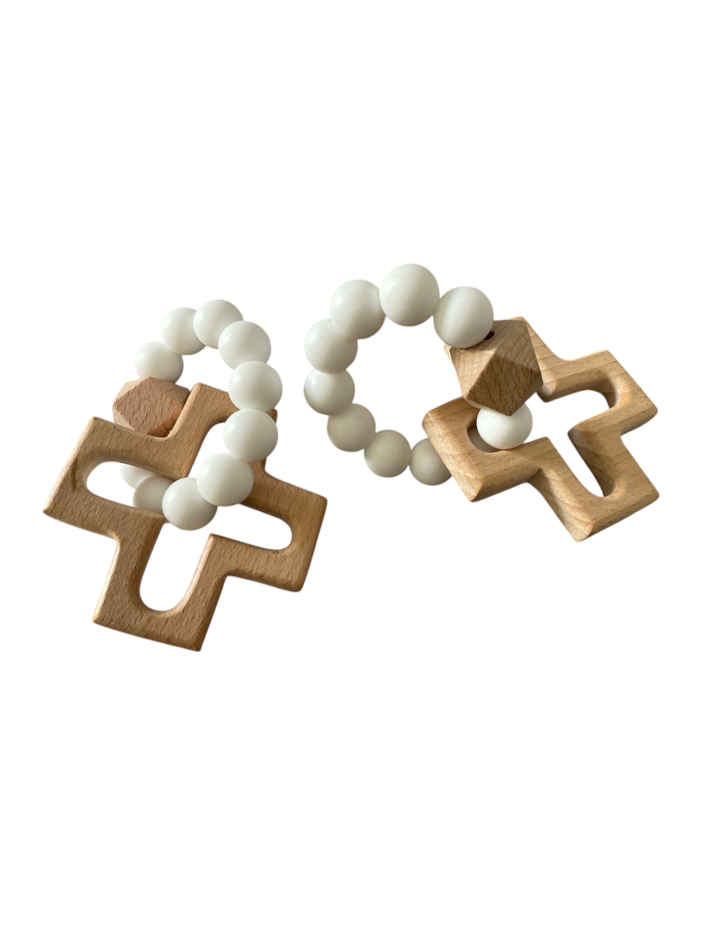 White Beaded Cross Teether