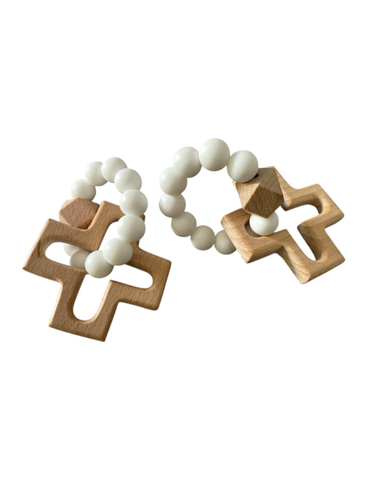 White Beaded Cross Teether