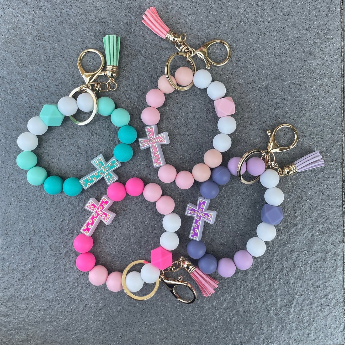 Silicone Cross Beaded Wristlet Keychain