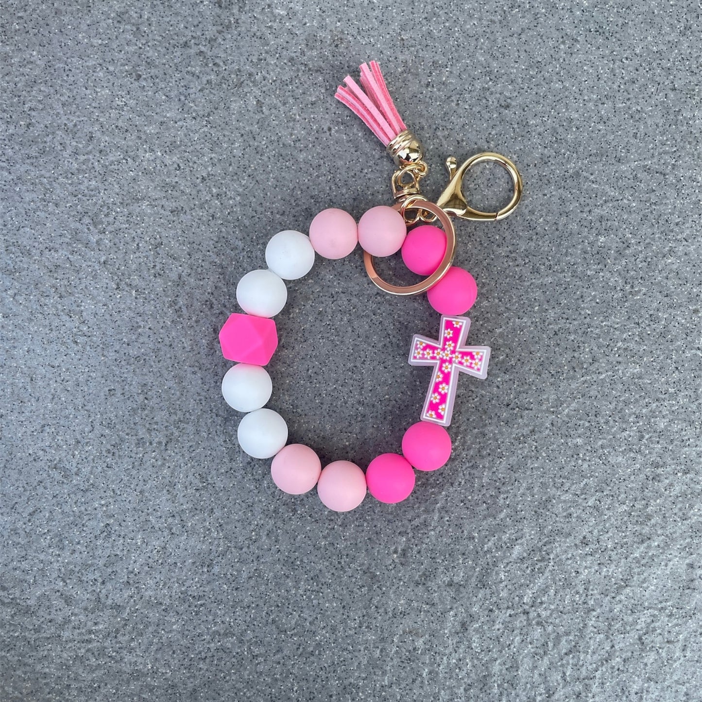 Silicone Cross Beaded Wristlet Keychain