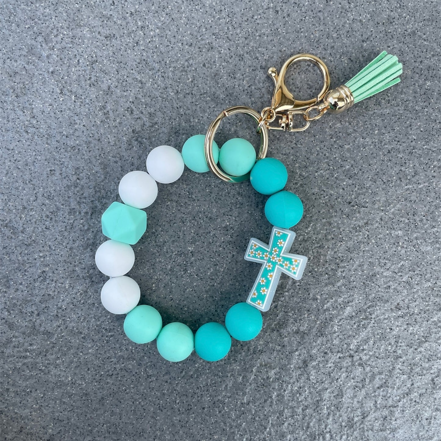 Silicone Cross Beaded Wristlet Keychain