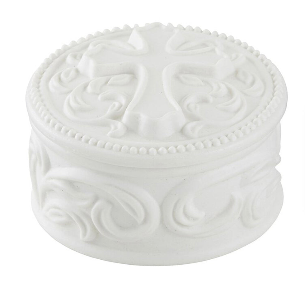 Round Cross Porcelain Rosary Box