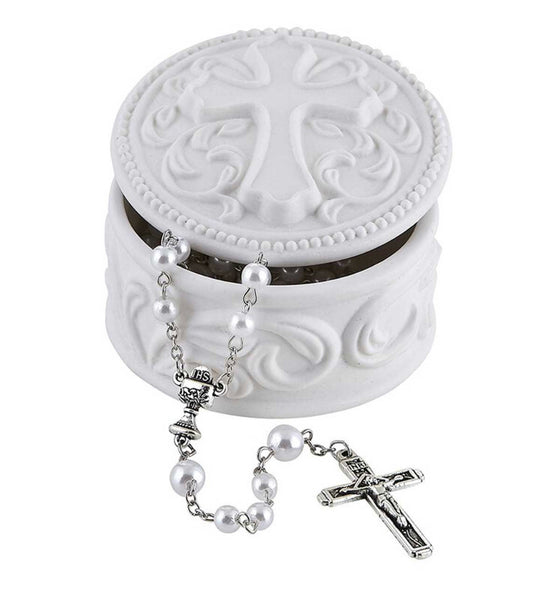 Round Cross Porcelain Rosary Box