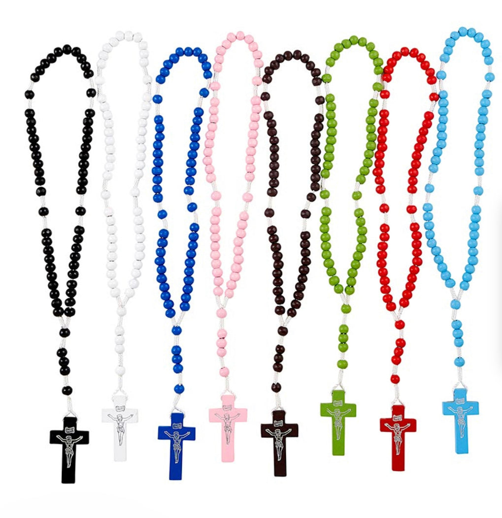 Colourful Corded Wood Rosary
