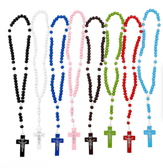 Colourful Corded Wood Rosary
