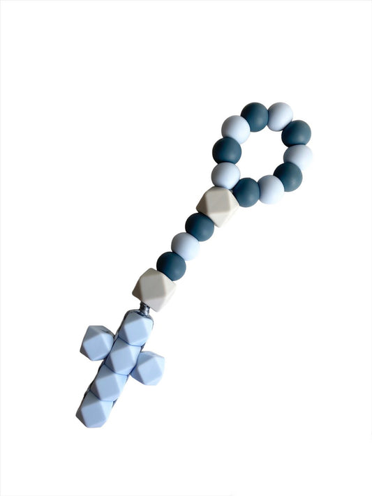 Children’s Teether Rosary Decade Pastel Blue/ Flannel